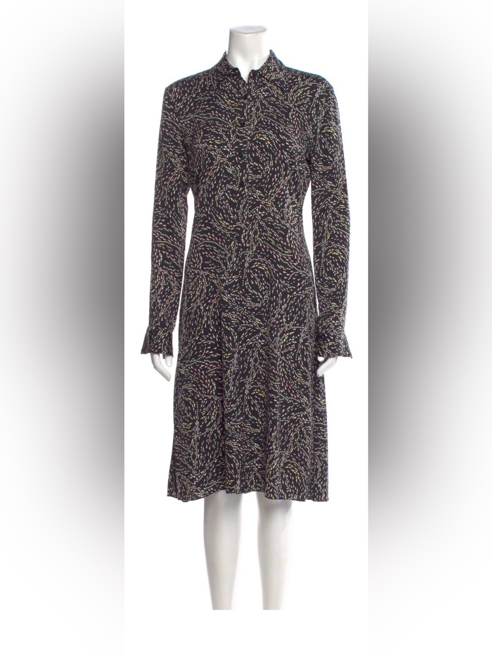 Diane Von Furstenberg Black Long-Sleeve Abstract Print Midi Dress